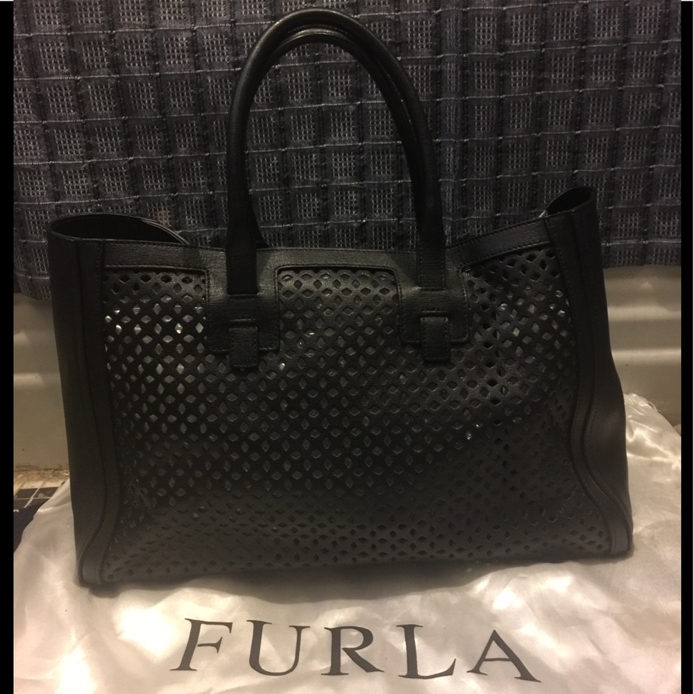 Furla Black Perforated Tote Bag